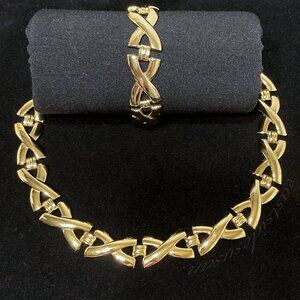 VTG Necklace & Bracelet SET 90s gold X "kiss" design Excellent Cond!